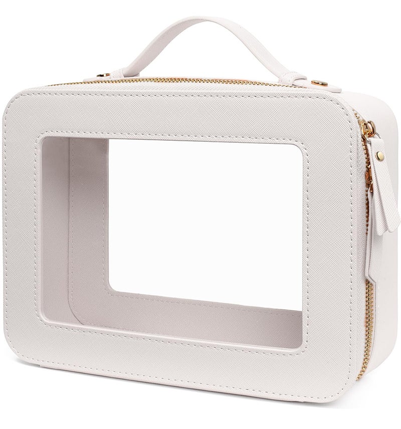 LETGO Clear Makeup Bags, TSA Approved Toiletry Bag with Zipper, Clear Makeup Organizer Large Fit Carry-on Travel Essentials,Clear Cosmetic Bags for Women Men (Large-White) (YunGoGo) - Image 1
